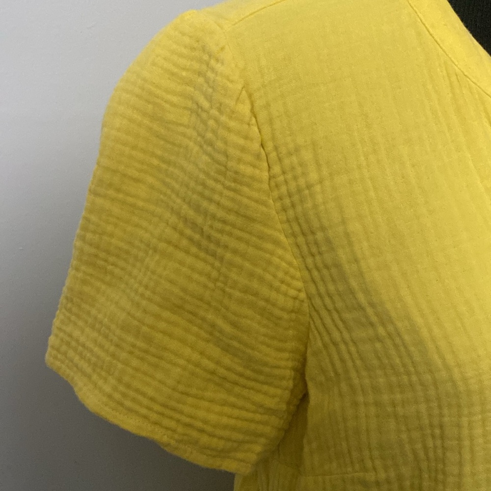 J Jill Yellow Tiered Dress Split Neck Short Sleeve Summer Sz M - Picture 5 of 10